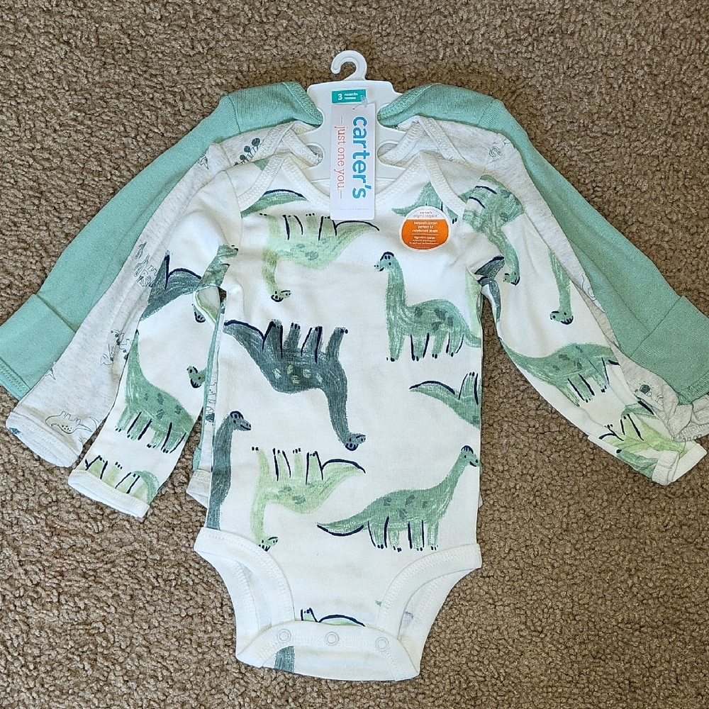 Carter's Green and White Dinosaur Bodysuit